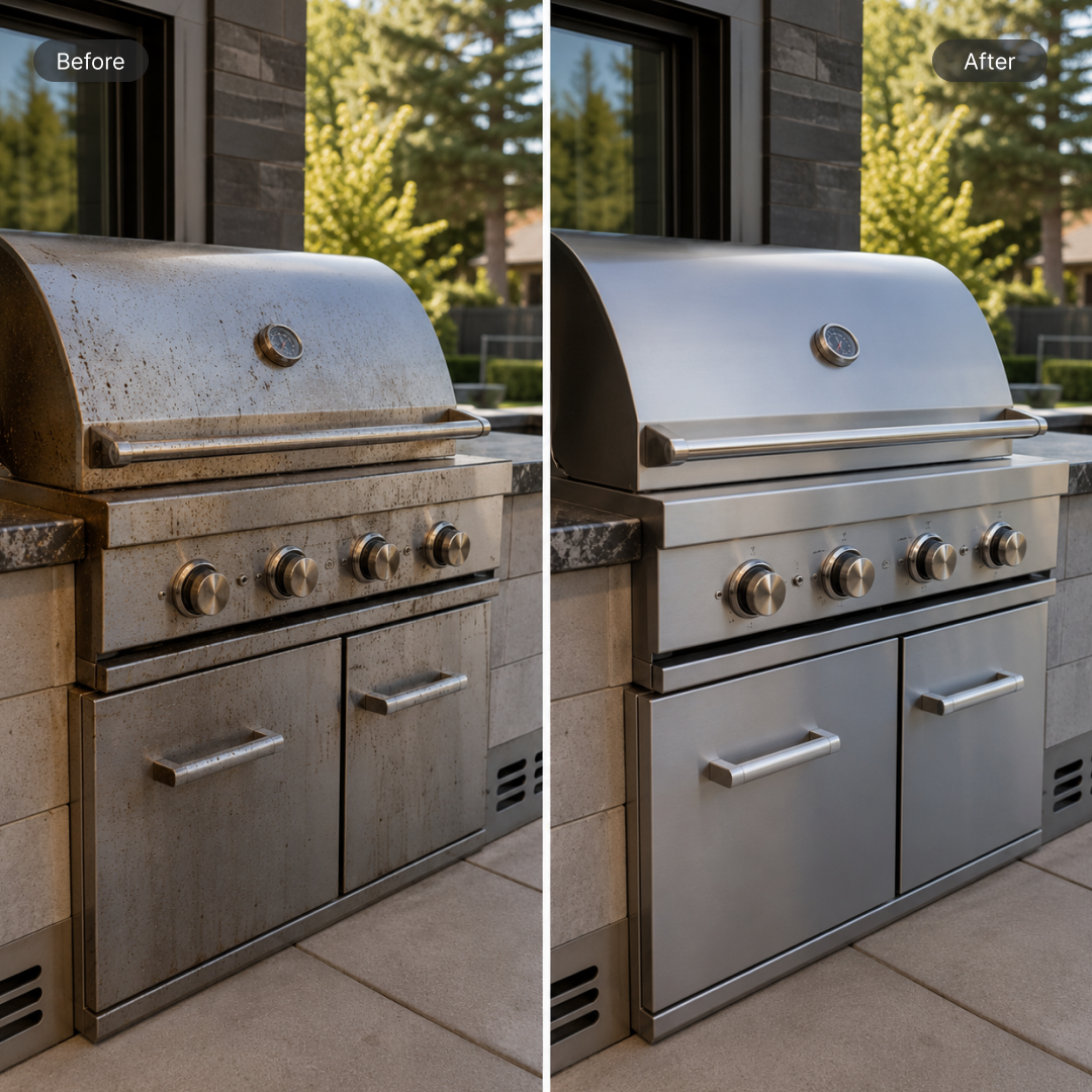 BBQ and Oven Degreaser Split View of before and after | Royalebreeze | Product of Canada