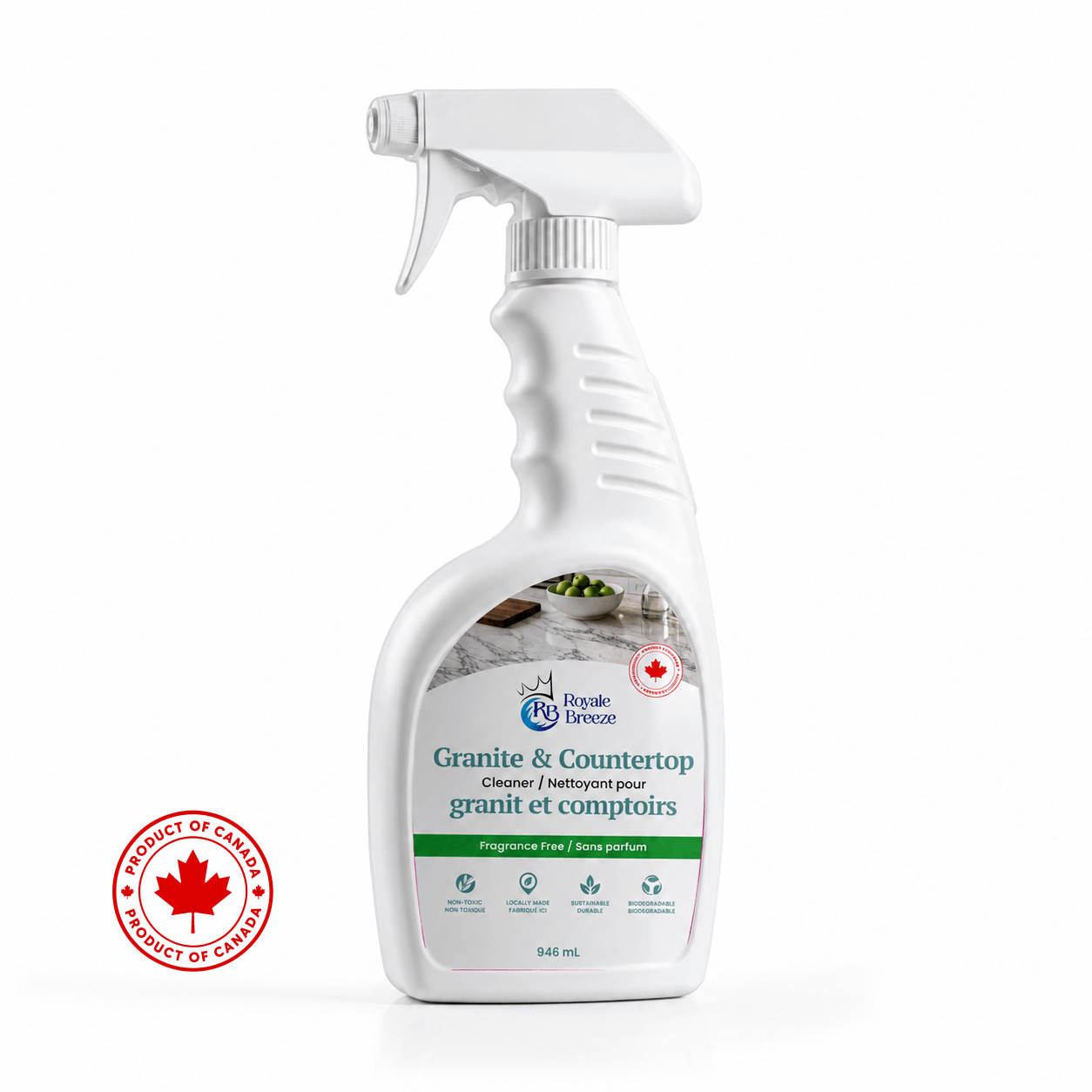 Granite and Counter Top Cleaner From Royale Breeze. Product of Canada